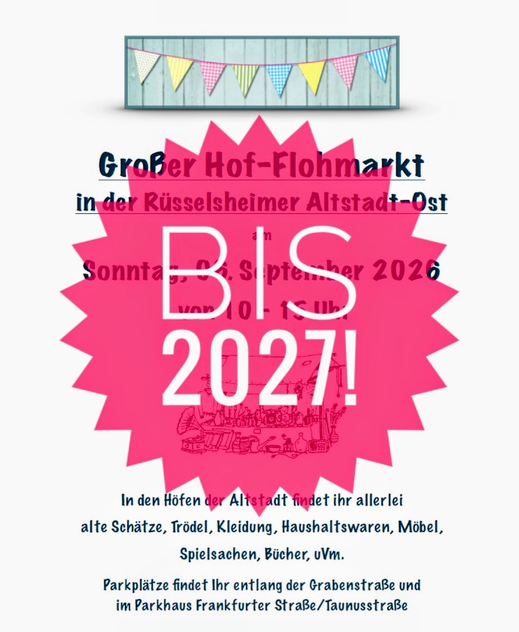 Plakat Hofflohmarkt Altstadt-Ost Rüsselsheim 2026 – Vorbei